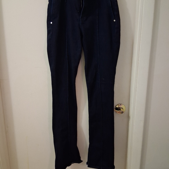 Express Denim - Express Dark Blue Women's Skyscraper Mid Rise Jeans. With Split Boot Flare